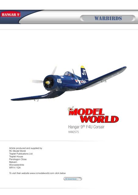 væsentligt forræder Kosciuszko Hangar 9® F4U Corsair - Horizon Hobby UK