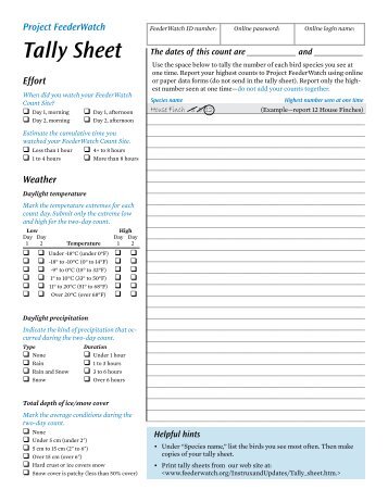 Tally Sheet - Cornell Lab of Ornithology