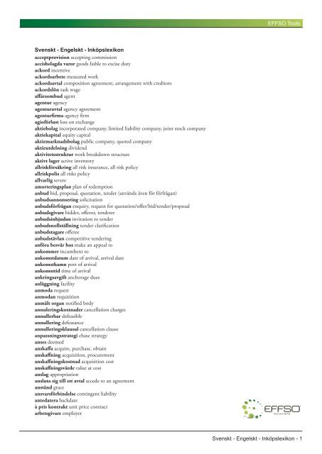 Inköpslexikon Svenska - Engelska - EFFSO Tools
