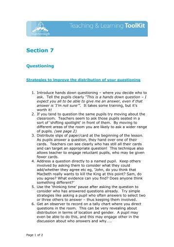 Strategies to Improve the Distribution of Your Questioning