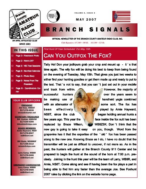 BRANCH SIGNALS - Branch County Amateur Radio Club