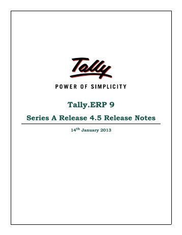 Tally.ERP 9 Series A Release 4.5 Release Notes