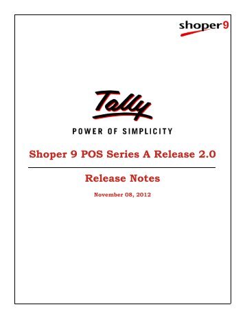 Shoper 9 POS Series A Release2.0 Release Notes - Tally