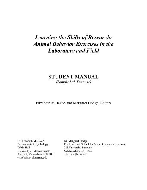 Animal Behavior Lab Manual Sample