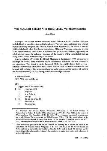 THE ALALAKH TABLET *432 FROM LEVEL VII RECONSIDERED ...