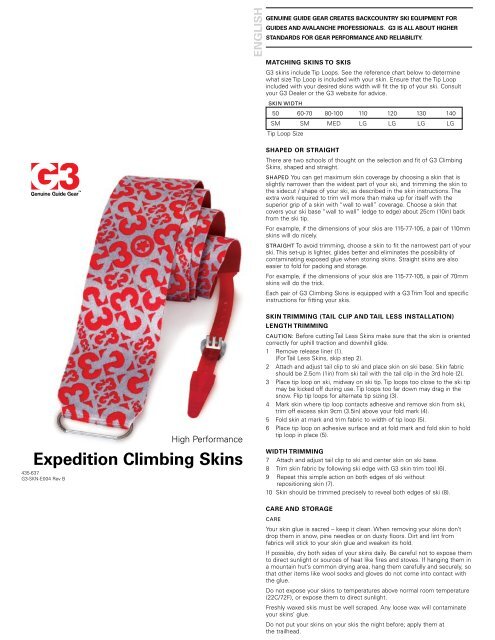 Expedition Climbing Skins Skins - G3 Genuine Guide Gear