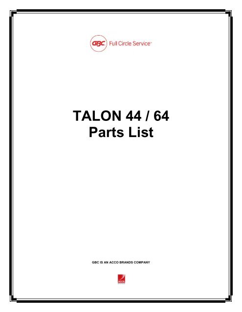 Talon 44 / 64 parts list