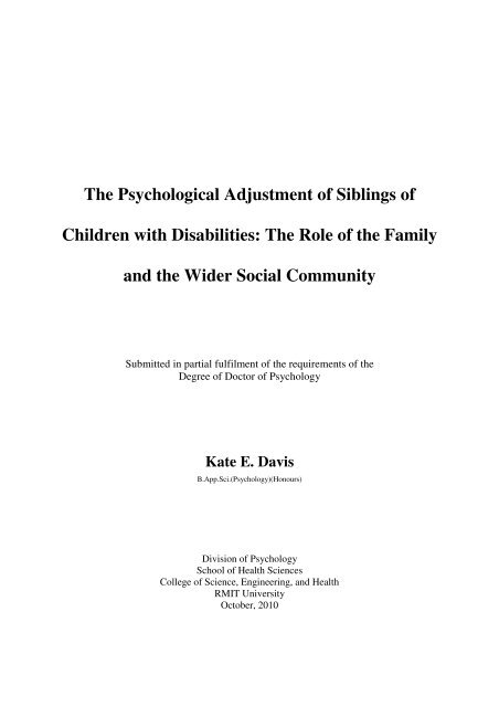 The Psychological Adjustment of Siblings of Children with ...