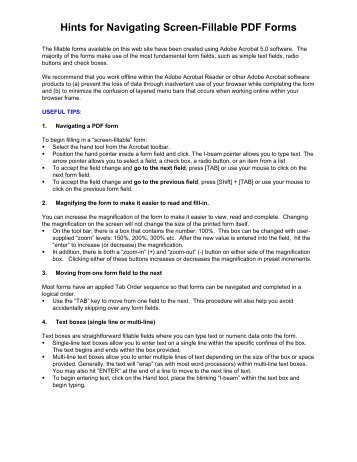 Hints for Navigating Screen-Fillable PDF Forms