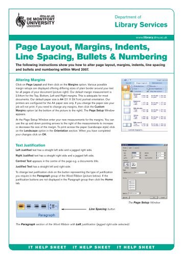 Page layout, margins, indents, line spacing, bullets ... - DMU Library.