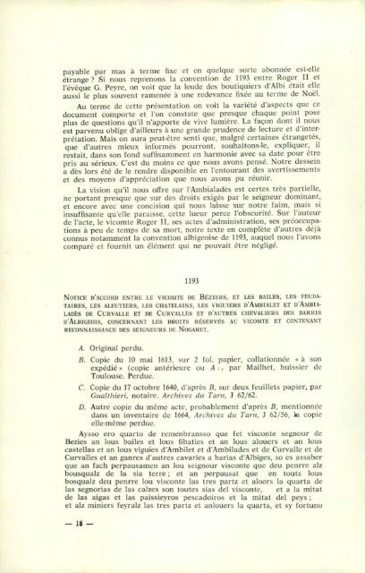 Droits du vicomte de Beziers dans la pays d'Ambialet a la fin du XIIe ...