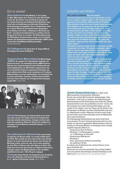 Editorial Austausch international - Kantonsschule im Lee Winterthur