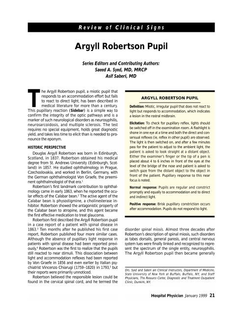 Argyll Robertson Pupil - Turner White Communications