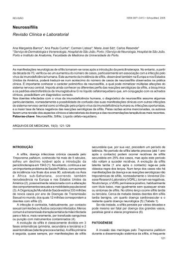 Neurossífilis Revisão Clínica e Laboratorial - SciELO