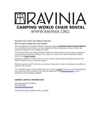 Preorder Your Chairs and Tables at Ravinia We've ... - Ravinia Festival