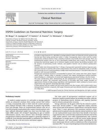 ESPEN Guidelines on Parenteral Nutrition: Surgery