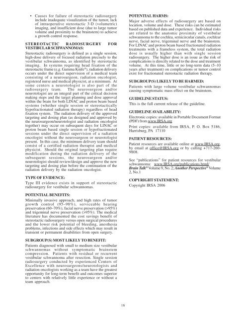 Vestibular Schwannomas - IRSA