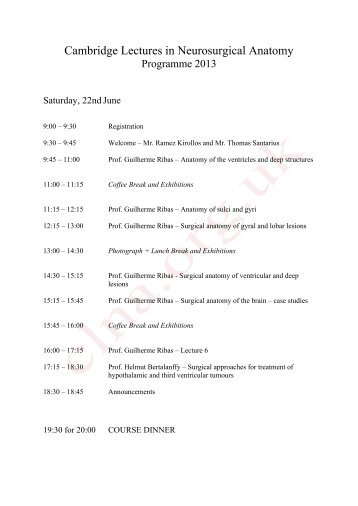 Programme - Cambridge Lectures in Neurosurgical Anatomy