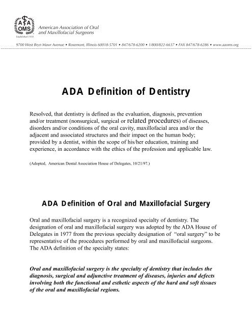 ADA Definition of Dentistry - Centre Oral & Facial Surgery