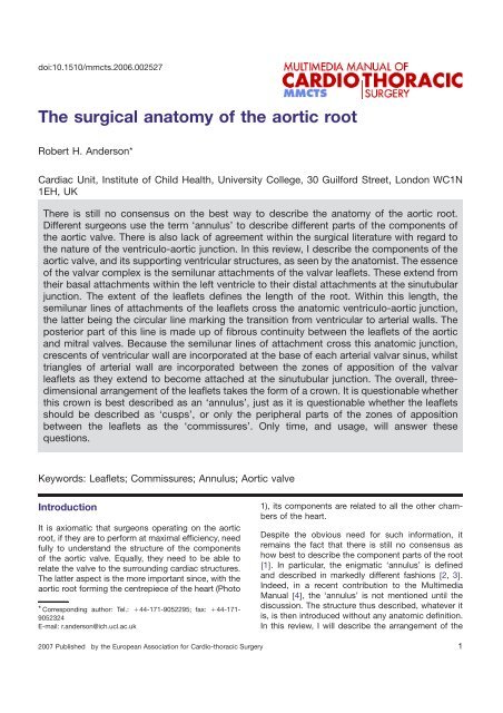 The surgical anatomy of the aortic root - Multimedia Manual Cardio ...