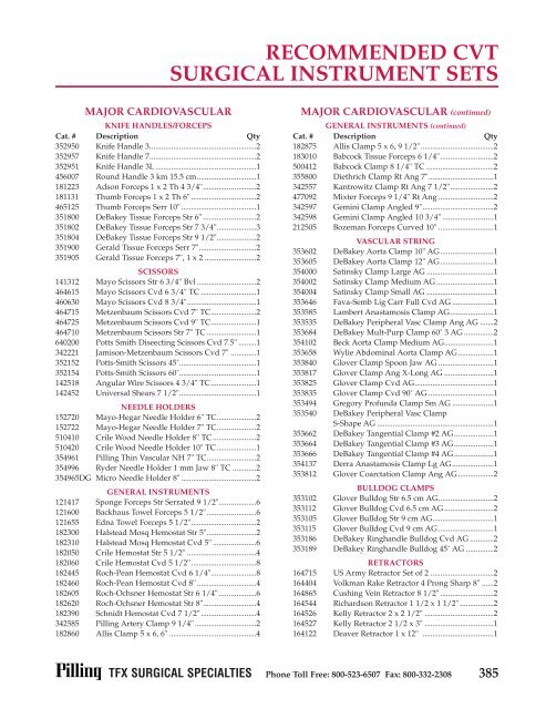 RECOMMENDED CVT SURGICAL INSTRUMENT SETS