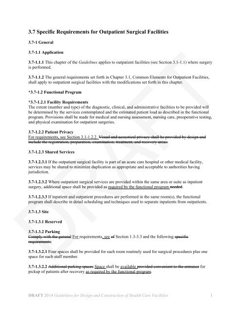 3 7 Specific Requirements For Outpatient Surgical Facilities