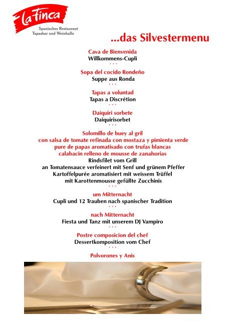 info@la-finca.ch Tel 055 211 85 84 - Restaurant La Finca - Rapperswil