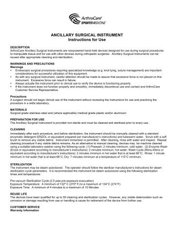 ANCILLARY SURGICAL INSTRUMENT Instructions for Use