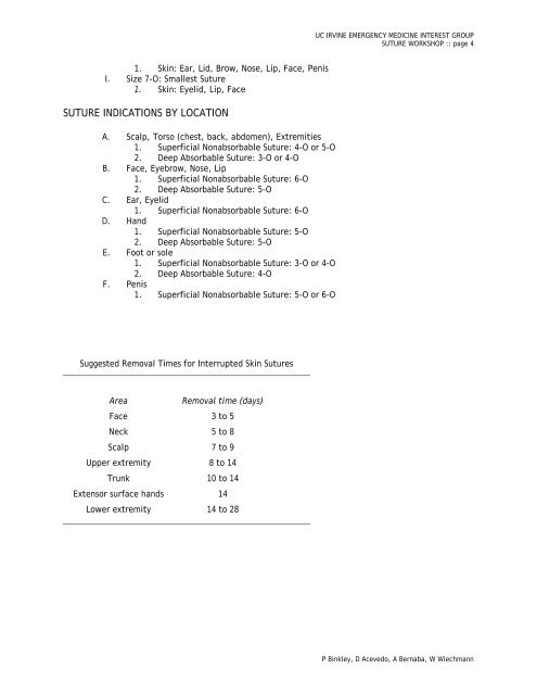 Suture Workshop Handout - UCI Emergency Medicine Interest Group