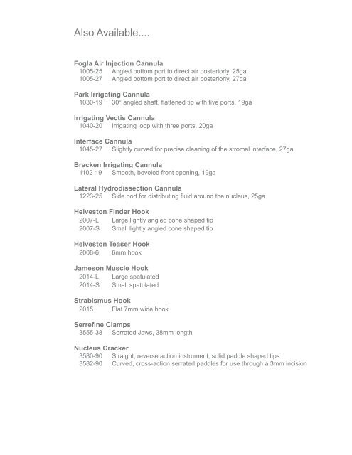 Ophthalmic Instrument Catalog 2012 - KatalystSurgical