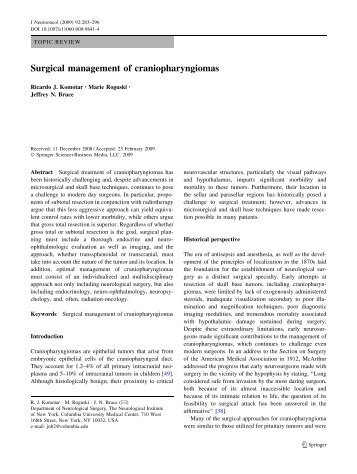 Surgical management of craniopharyngiomas - aans - American ...