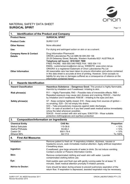Surgical Spirit - ORION Laboratories