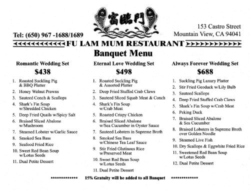 Banquet Menu ' ' - Fu Lam Mum Chinese Restaurant