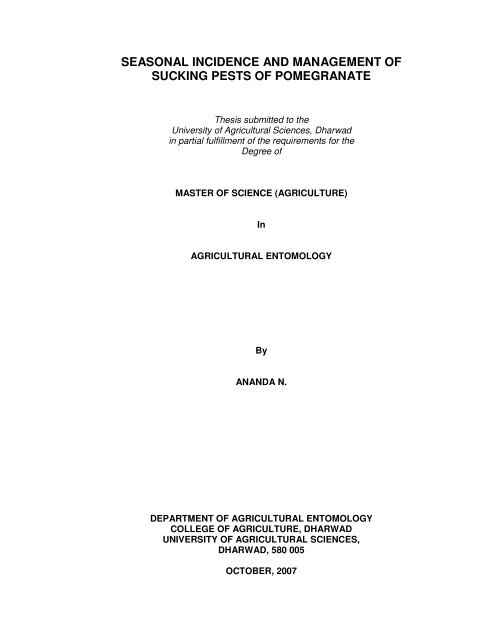 seasonal incidence and management of sucking pests of ...