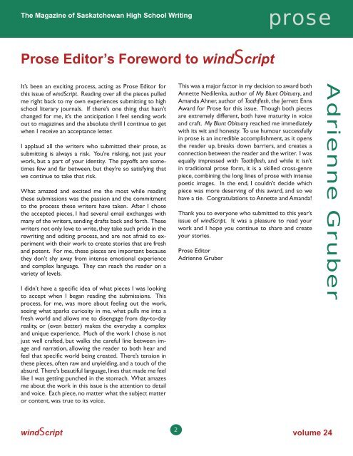 Windscript Volume 24, 2007-2008 - Saskatchewan Writers' Guild
