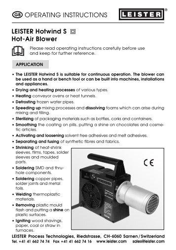 LEISTER Hotwind S Hot-Air Blower GB OPERATING INSTRUCTIONS