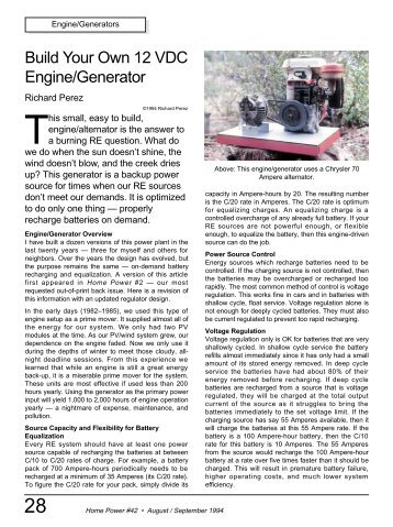 Build Your Own 12 VDC Engine/Generator - Home Power Magazine