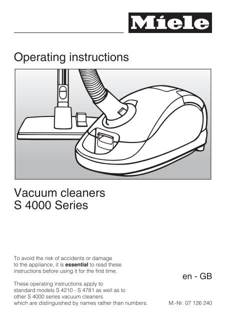 Operating instructions Vacuum cleaners S 4000 Series - Miele