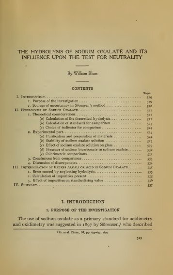 The hydrolysis of sodium oxalate and its influence upon the test for ...