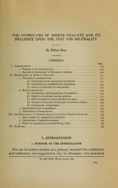 The hydrolysis of sodium oxalate and its influence upon the test for ...