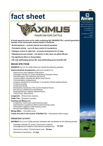 MAXIMUS POUR ON - Fact Sheet - Ancare