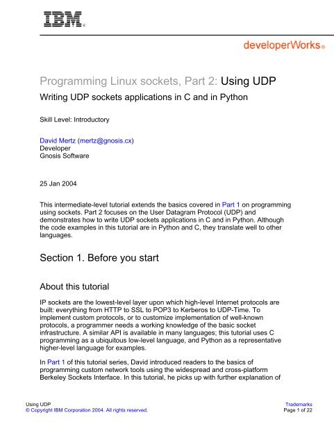 Programming Linux sockets, Part 2: Using UDP - IBM