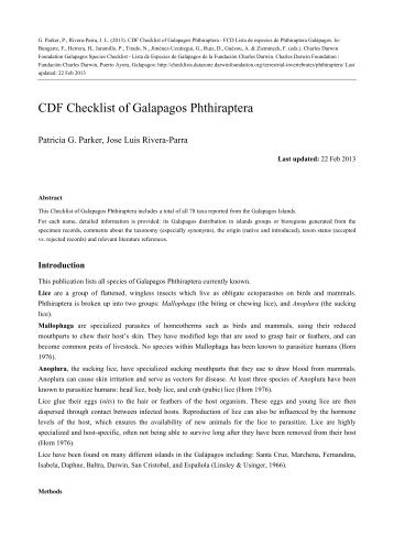 CDF Checklist of Galapagos Phthiraptera - CDF Galapagos Species ...