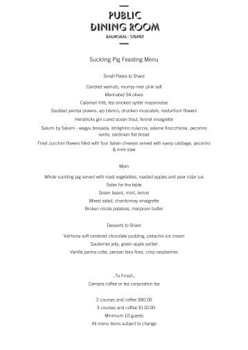 Suckling Pig Feasting Menu - Public Dining Room