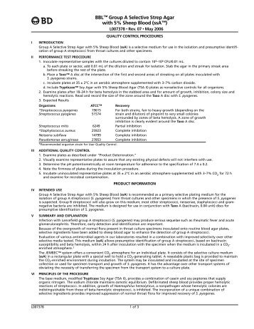 BBL Group A Selective Strep Agar with 5% Sheep Blood (ssA ) - BD