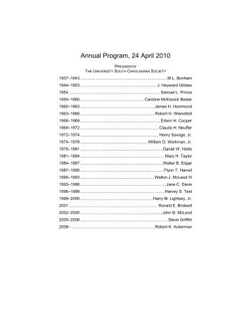 Annual Program, 24 April 2010 - University of South Carolina Libraries