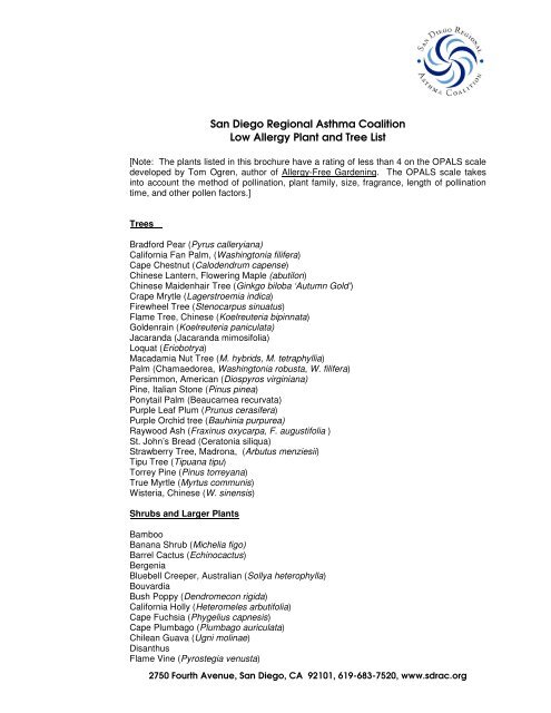 San Diego Regional Asthma Coalition Low Allergy Plant and Tree List