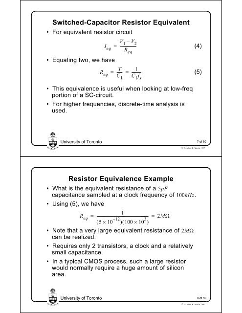 Switched-Capacitor Circuits - University of Toronto