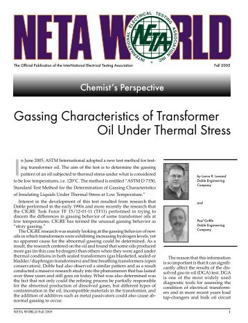 Gassing Characteristics of Transformer Oil Under Thermal ... - Neta