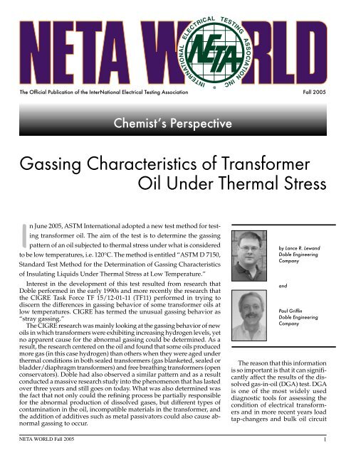 Gassing Characteristics of Transformer Oil Under Thermal ... - Neta
